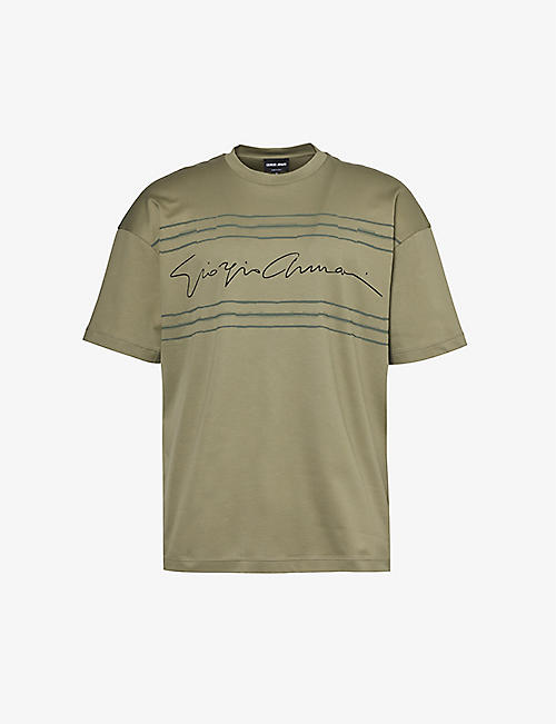 GIORGIO ARMANI: Cursive brand-print cotton T-shirt