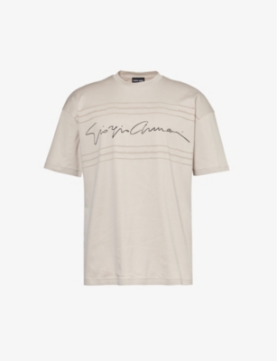 Shop Giorgio Armani Men's Sabbia Cursive Brand-print Cotton T-shirt