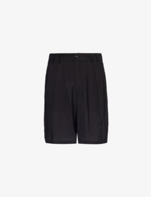 GIORGIO ARMANI: Pleated high-rise woven-blend shorts