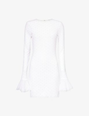 Shop Rotate Birger Christensen Women's Bright White Pearl-embellished Recycled-polyester Mini Dress