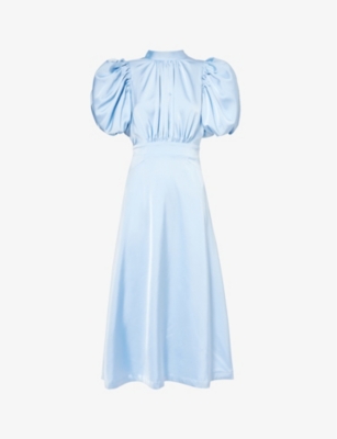 ROTATE BIRGER CHRISTENSEN: Puff-sleeve pleated satin midi dress