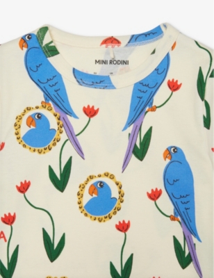Shop Mini Rodini Boyskids Parrots Graphic-print Organic-cotton T-shirt 1.5-9 Years In Multi