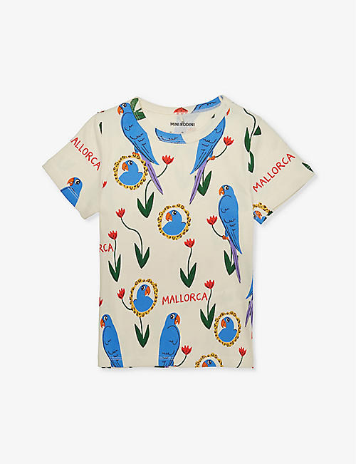MINI RODINI: Parrots graphic-print organic-cotton T-shirt 1.5-9 years