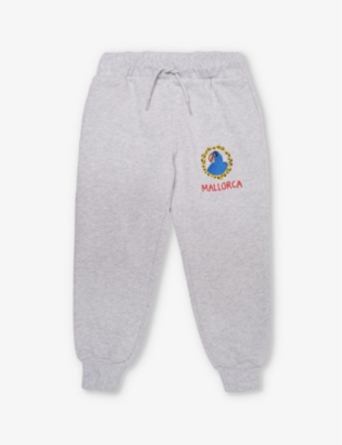 Shop Mini Rodini Parrot Graphic-embroidered Organic-cotton Jogging Bottoms 1.5-11 Years In Grey Melange
