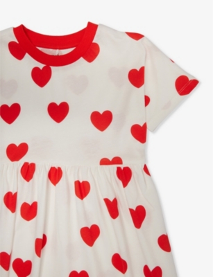 Shop Mini Rodini Girls Red Kids Hearts Short-sleeve Cotton-jersey Dress 9 Months - 11 Years