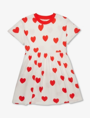 Shop Mini Rodini Girls Red Kids Hearts Short-sleeve Cotton-jersey Dress 9 Months - 11 Years