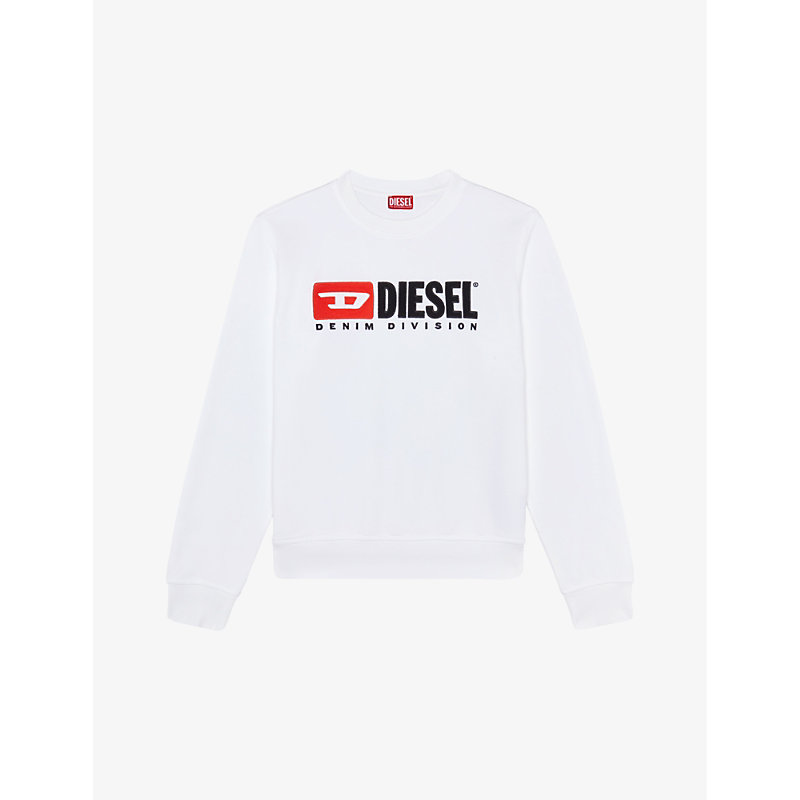 Shop Diesel S-ginn-div Logo-appliqué Cotton-jersey Sweatshirt In 100