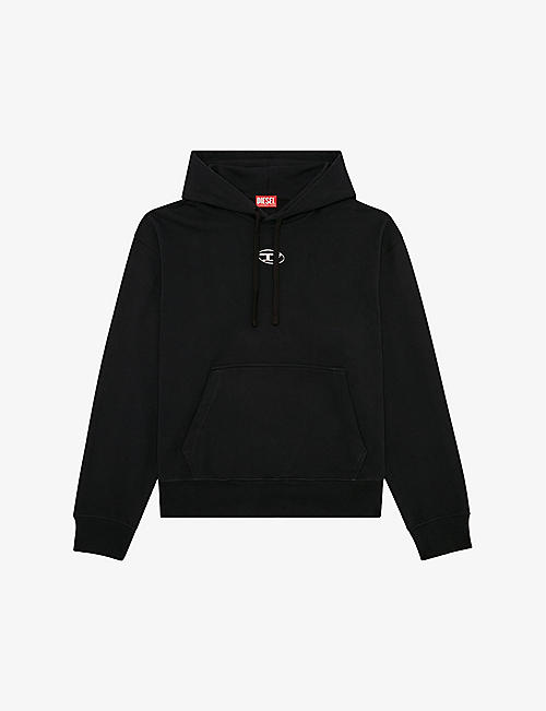 DIESEL: S-Macs-Hood-Od metallic logo-embossed cotton-jersey hoody