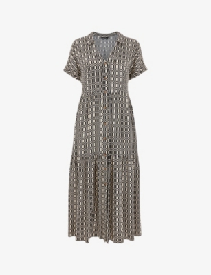 WHISTLES: Link check-print woven midi dress