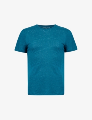 Shop Derek Rose Mens Green Jordan Short-sleeved Linen T-shirt