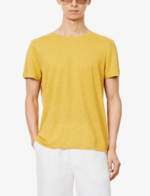 Shop Derek Rose Men's Yellow Jordan Short-sleeved Linen T-shirt