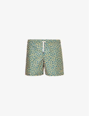 Shop Derek Rose Men's Green Tropez Brand-embroidered Swim Shorts