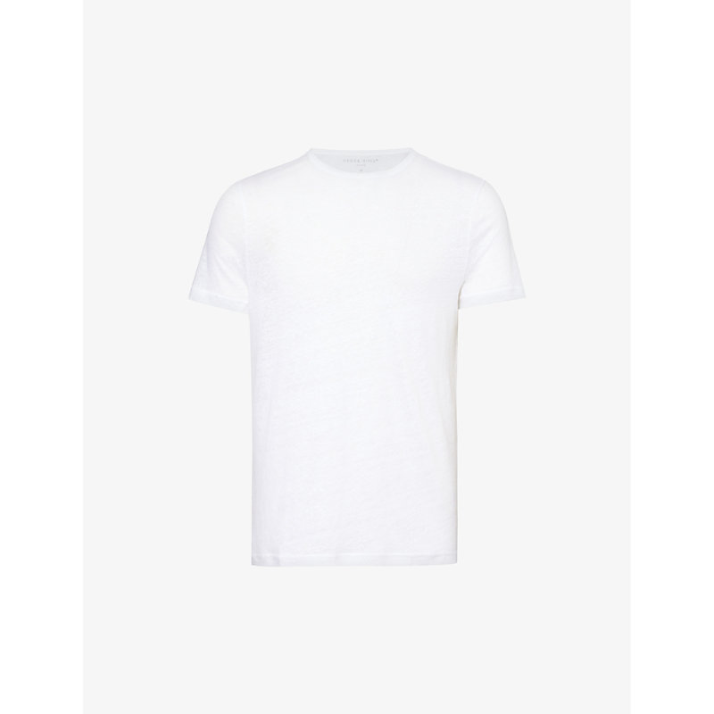 Shop Derek Rose Mens White Jordan Short-sleeved Linen T-shirt