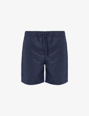 Shop Derek Rose Men's Navy Sydney Drawstring-waist Linen Shorts