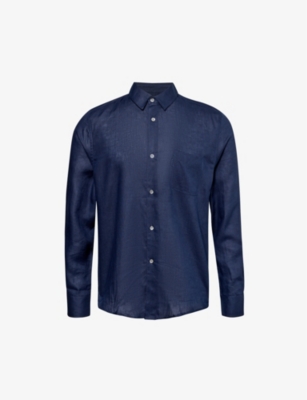 Shop Derek Rose Monaco Regular-fit Linen Shirt In Navy
