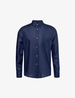 Shop Derek Rose Men's Navy Monaco Regular-fit Linen Shirt