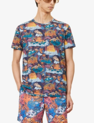Shop Derek Rose Mens Multi-coloured Robin Graphic-print Cotton-jersey T-shirt