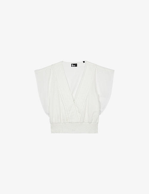 THE KOOPLES: Smocked-waist wide-sleeve cropped cotton top