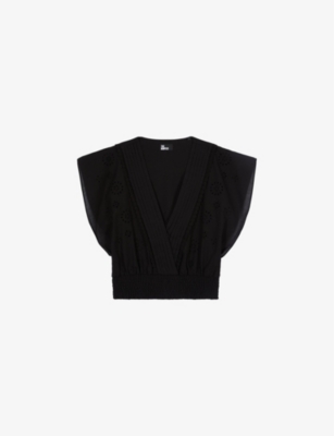 THE KOOPLES: V-neck smocked-waist cropped cotton top