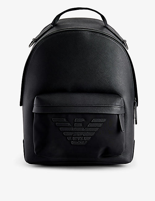 EMPORIO ARMANI: Logo-patch faux-leather backpack