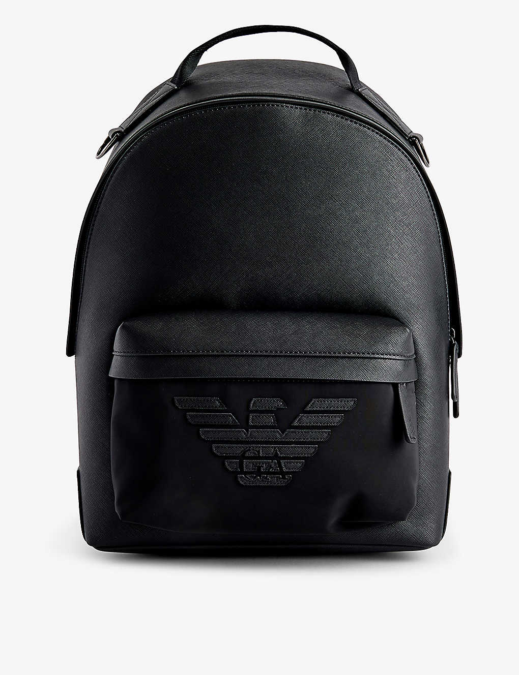 Shop Emporio Armani Mens Black Logo-patch Faux-leather Backpack