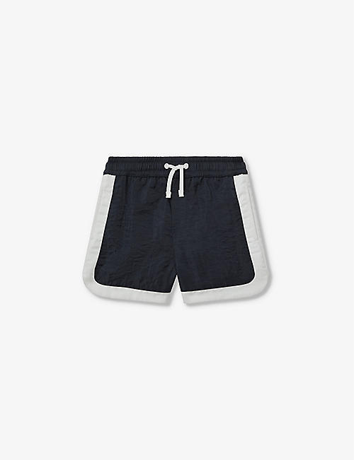 REISS: Contrast-border elasticated-waist recycled-nylon swim shorts 3-13 years