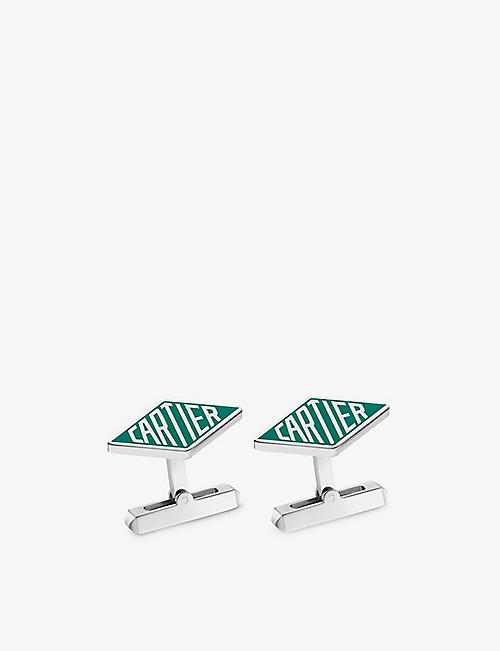 CARTIER: Losange palladium-plated sterling silver and lacquer cufflinks