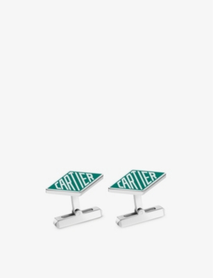 Shop Cartier Losange Palladium-plated Sterling Silver And Lacquer Cufflinks