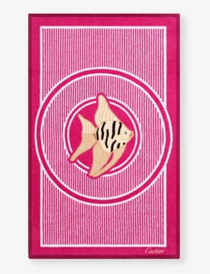 Cartier Womens Fuchsia Characters Graphic-print Cotton Beach Towel 95cm X 155cm In Pink