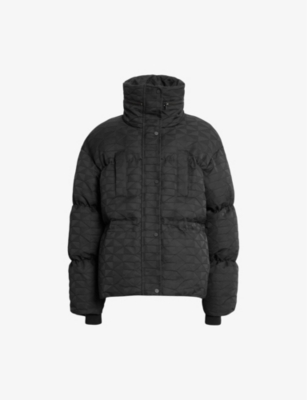 Allsaints Womens Black Peckham Geometric Jacquard Shell Puffer Jacket