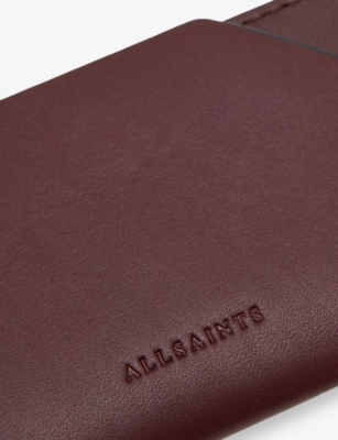 Allsaints Womens Dark Red Hex Leather Card Holder In Red