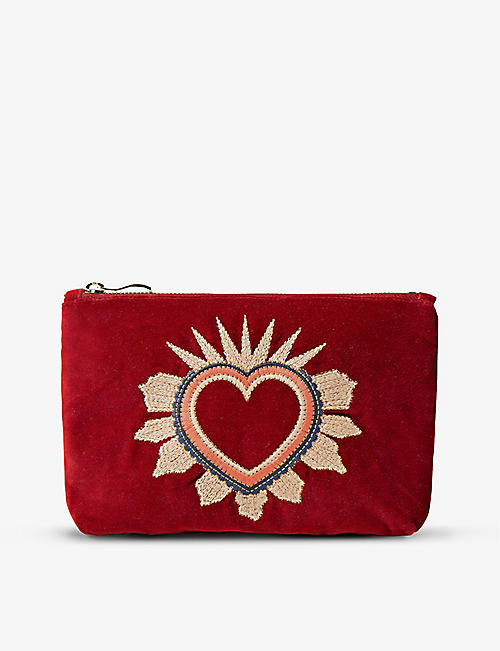THE ALKEMISTRY: Elizabeth Scarlett sacred-heart embroidered cotton-velvet pouch
