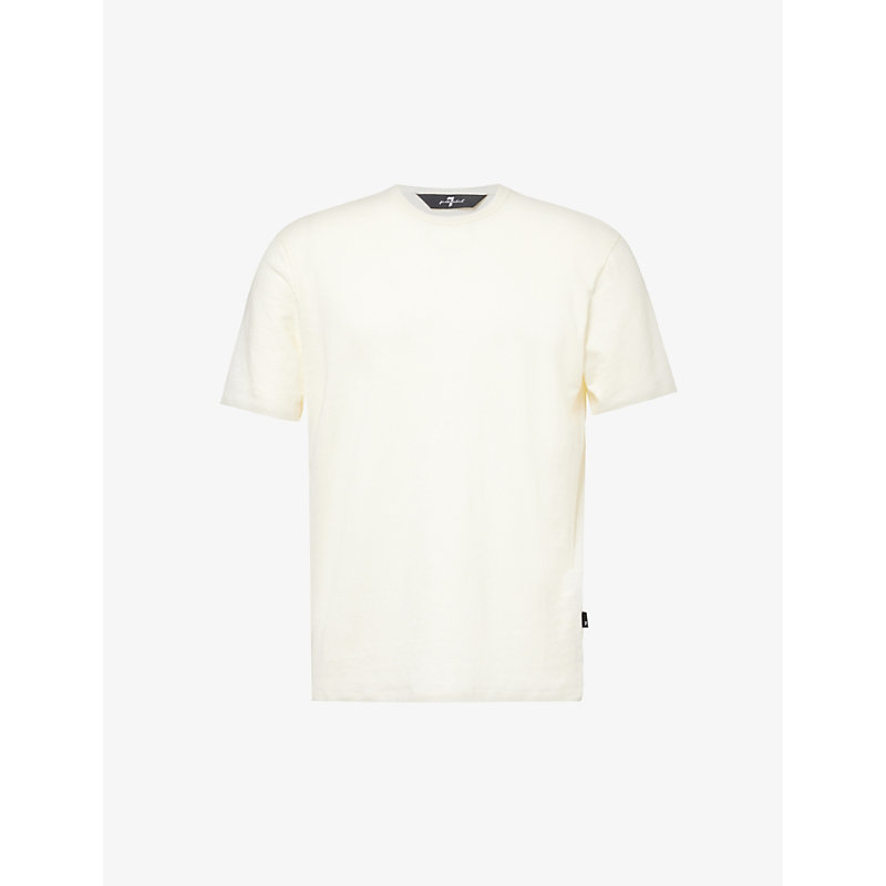Shop 7 For All Mankind Mens White Branded-patch Short-sleeved Stretch-linen Jersey T-shirt