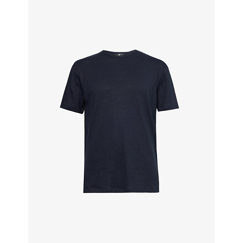 Shop 7 For All Mankind Men's Blue Branded-patch Short-sleeved Stretch-linen Jersey T-shirt
