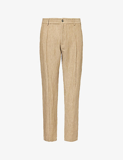 EMPORIO ARMANI: Pressed-crease tapered-leg linen trousers