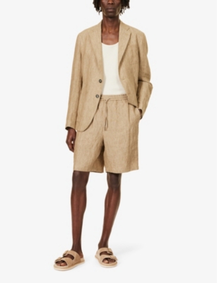 Shop Emporio Armani Men's Nocciola Relaxed-fit Elasticated-waistband Linen Shorts
