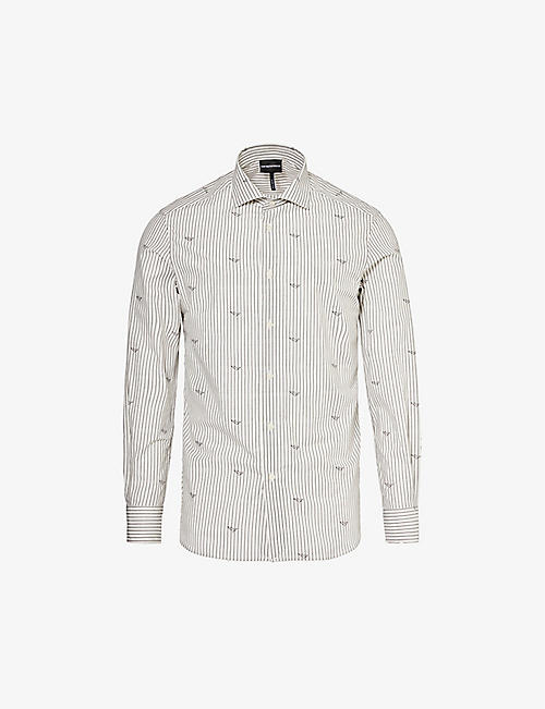EMPORIO ARMANI: Stripe-print regular-fit cotton-poplin shirt