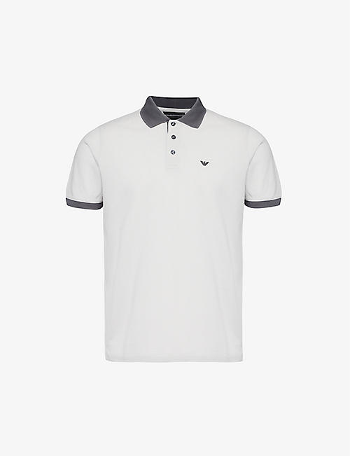 EMPORIO ARMANI: Brand-embroidered relaxed-fit cotton-pique polo shirt