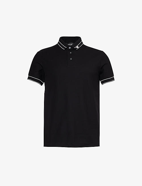EMPORIO ARMANI: Contrast-stripe brand-embroidered cotton-piqué polo shirt