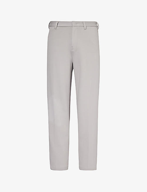 EMPORIO ARMANI: Logo-plaque tapered-leg cotton-blend pique trousers