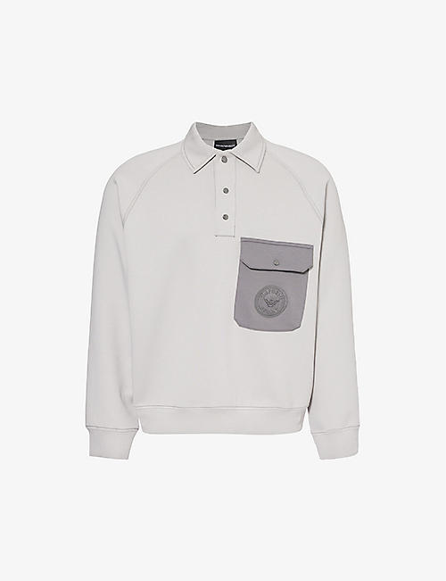 EMPORIO ARMANI: Patch-pocket relaxed-fit cotton-blend jersey sweatshirt