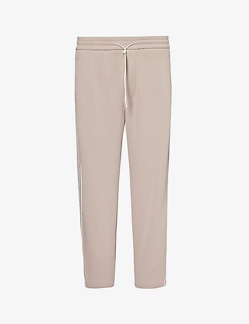 EMPORIO ARMANI: Logo tape-embroidered cotton-blend jersey jogging bottoms