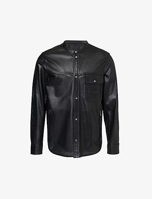EMPORIO ARMANI: Patch-pocket perforated leather shirt