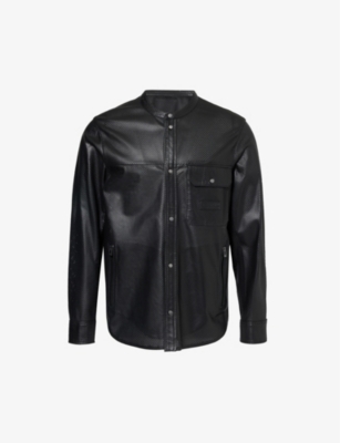 Shop Emporio Armani Men's Nero Patch-pocket Perforated Leather Shirt