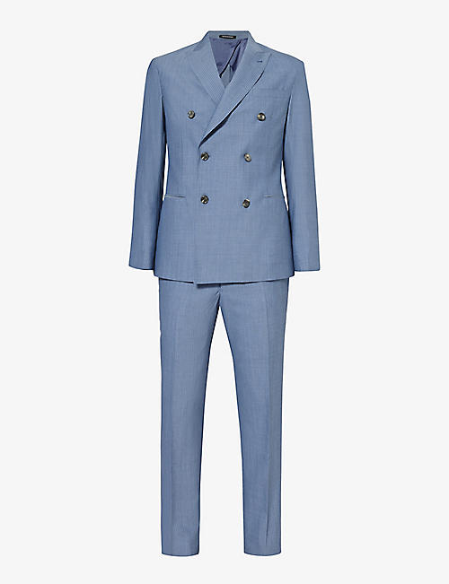 EMPORIO ARMANI: Stripe-print double-breasted virgin-wool suit