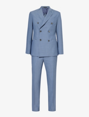 Shop Emporio Armani Mens Azzurro Stripe-print Double-breasted Virgin-wool Suit