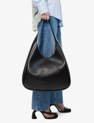 Stella Mccartney Stella Logo Faux Leather Shoulder Bag In Black