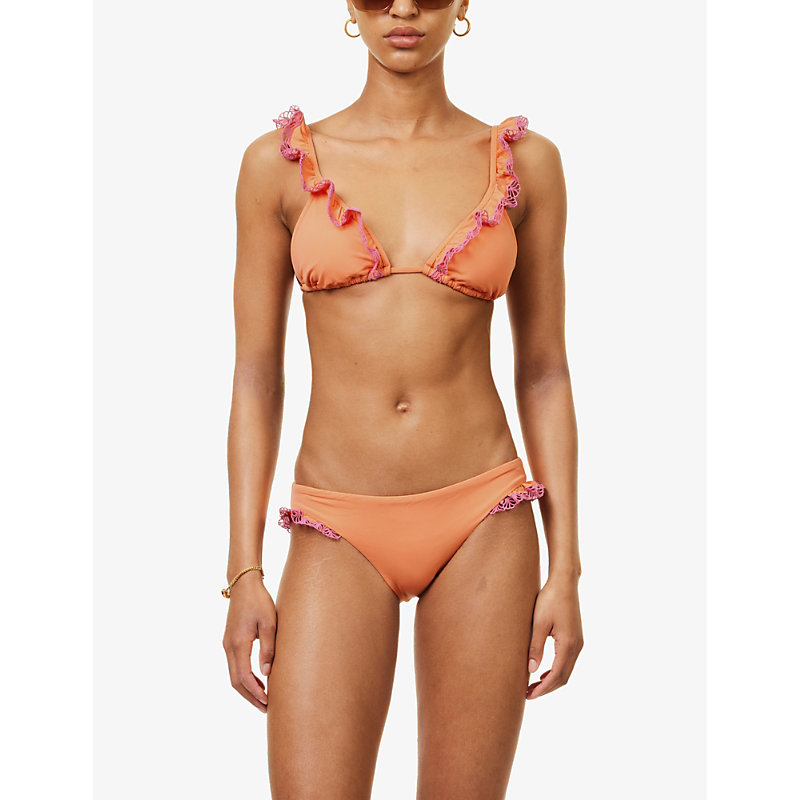 Shop Seafolly Women's Melon Lucia Frilled-trim Triangle Recycled Nylon-blend Bikini Top