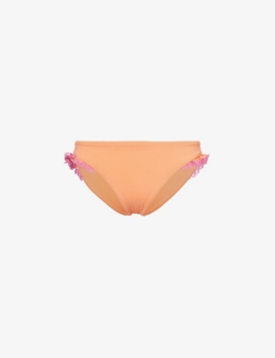 Seafolly Womens Melon Lucia Frilled-trim Mid-rise Recycled Nylon-blend Bikini Bottoms