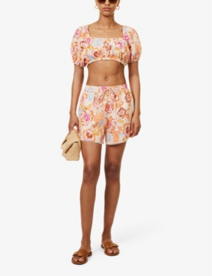 Shop Seafolly Women's Nectar Spring Festival Graphic-print Mid-rise Linen Shorts